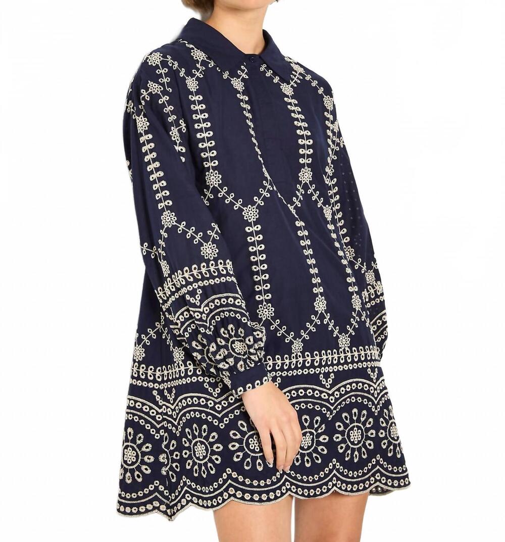 NEW APRICOT broderie anglaise cotton swing mini dress in navy